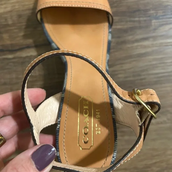 Women’s Coach Tan and Blue Wedge Sandals- size 8 - Picture 5 of 9